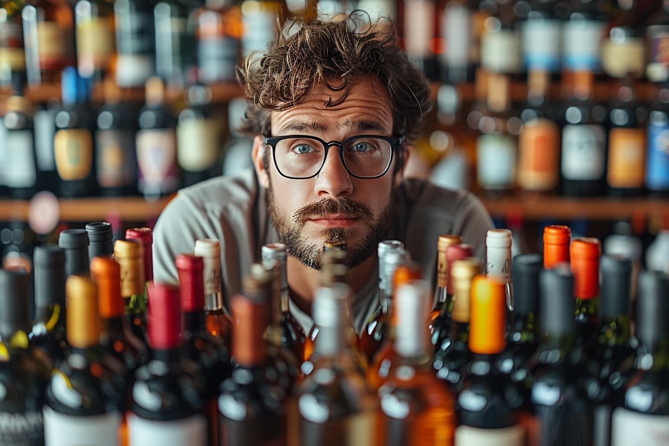 Un homme de la trentaine qui galère à trouver le bon vin sans Tasters