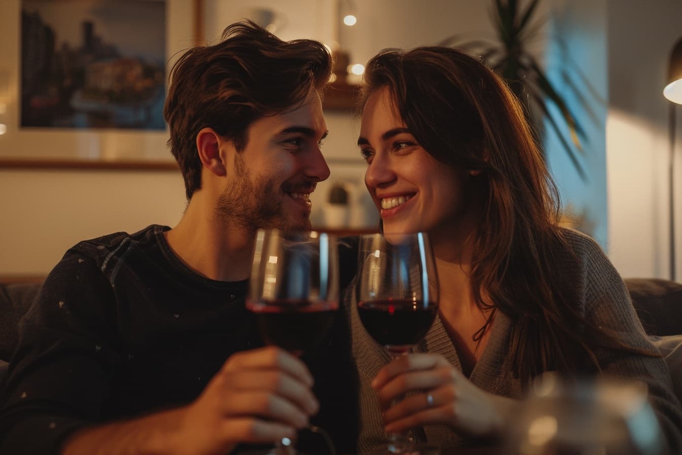 Un couple heureux d'avoir trouvé le vin parfait avec Tasters