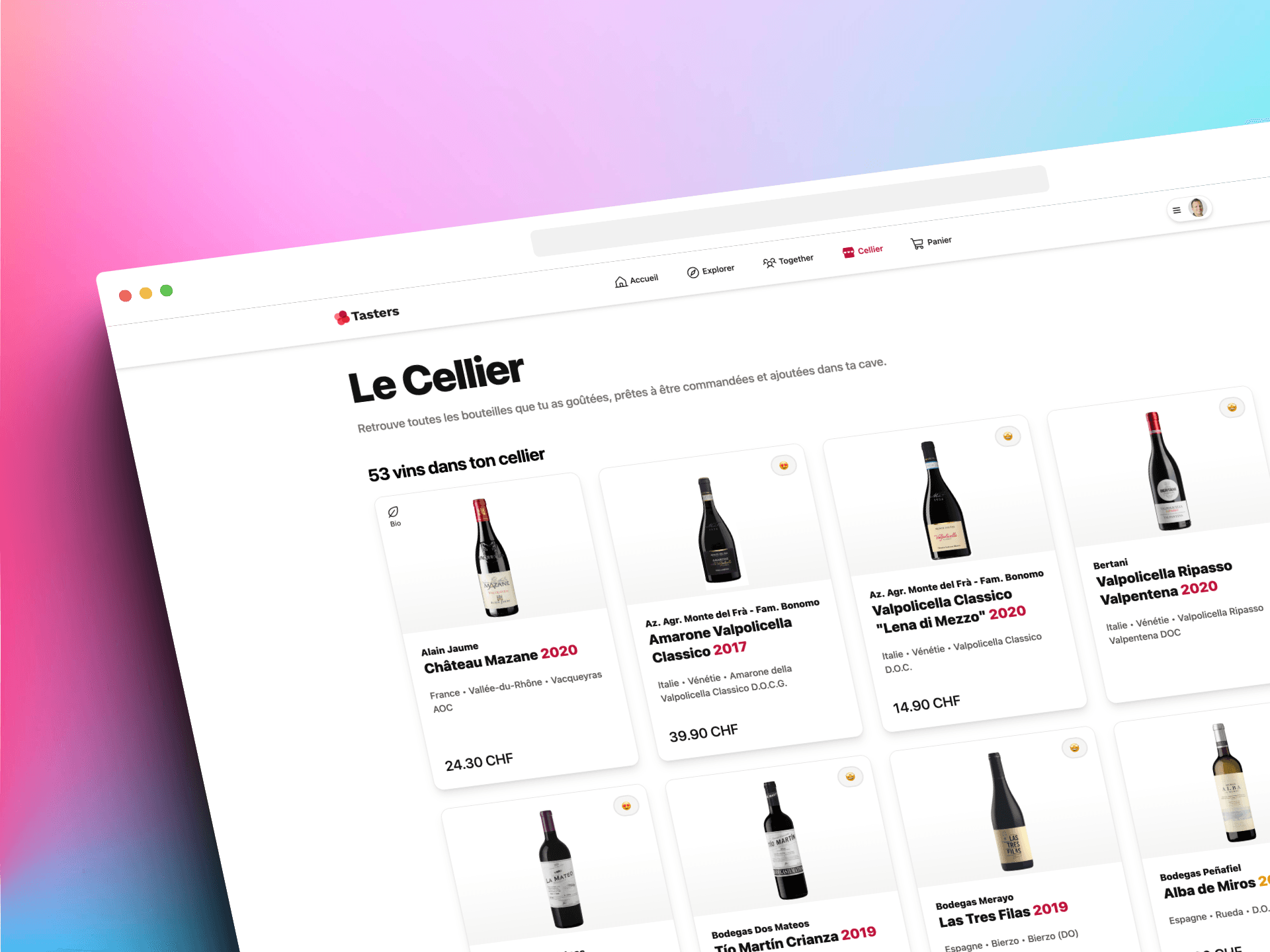 Tous tes vins sont visibles dans le Cellier